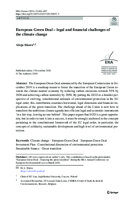 (PDF) European Green Deal – legal and financial challenges of the ...