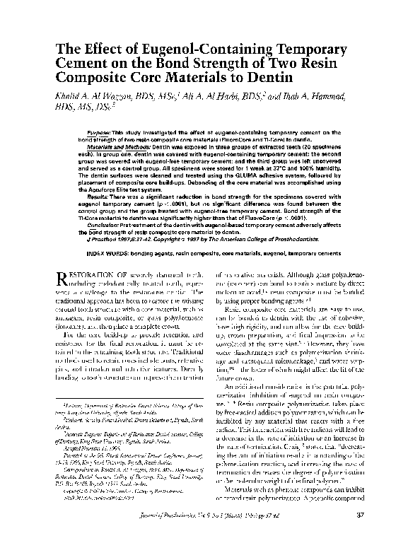 (PDF) The Effect of Eugenol-Containing Temporary Cement on the Bond ...