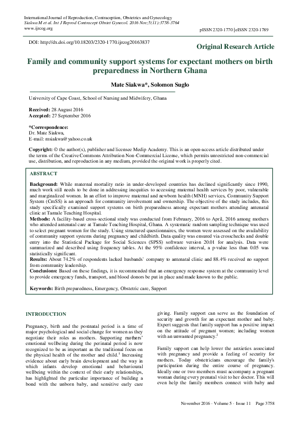 (PDF) Family and community support systems for expectant mothers on ...