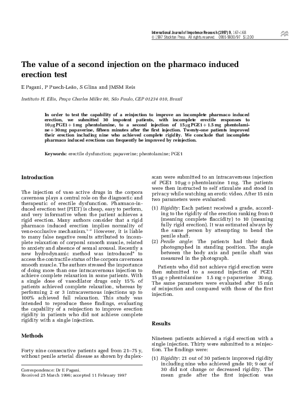 (PDF) The value of a second injection on the pharmaco induced erection test