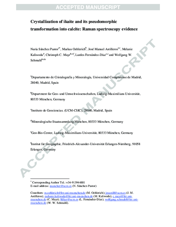 (PDF) Crystallization of ikaite and its pseudomorphic transformation ...