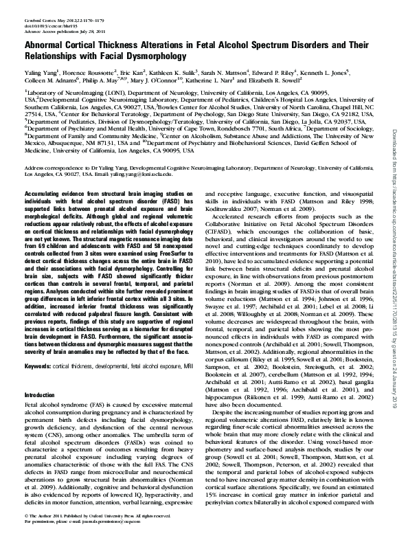 (PDF) Abnormal Cortical Thickness Alterations in Fetal Alcohol Spectrum ...