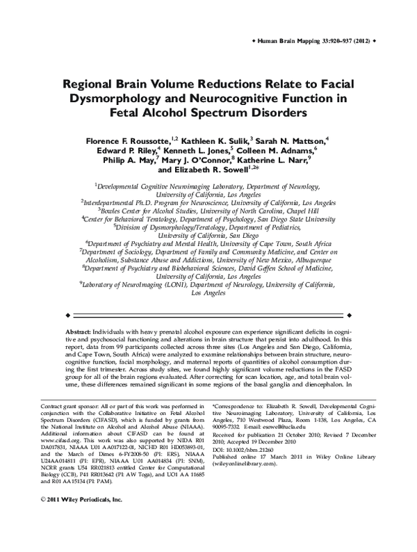 (PDF) Regional brain volume reductions relate to facial dysmorphology ...