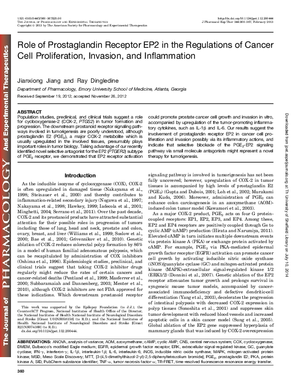(PDF) Role of Prostaglandin Receptor EP2 in the Regulations of Cancer ...