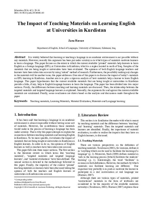 (PDF) The Impact of Teaching Materials on Learning English at ...