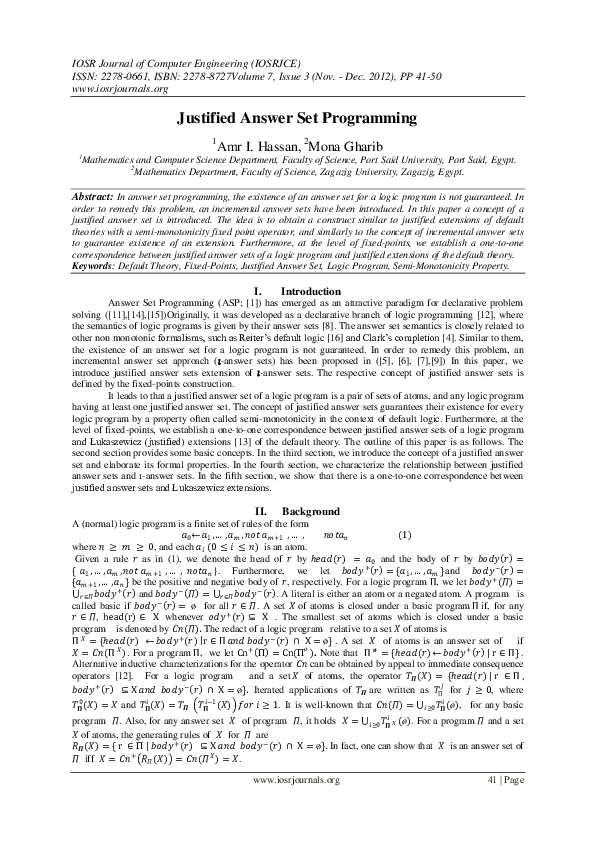 (PDF) Justified Answer Set Programming