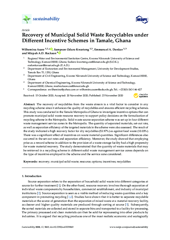 (PDF) Recovery of Municipal Solid Waste Recyclables under Different ...