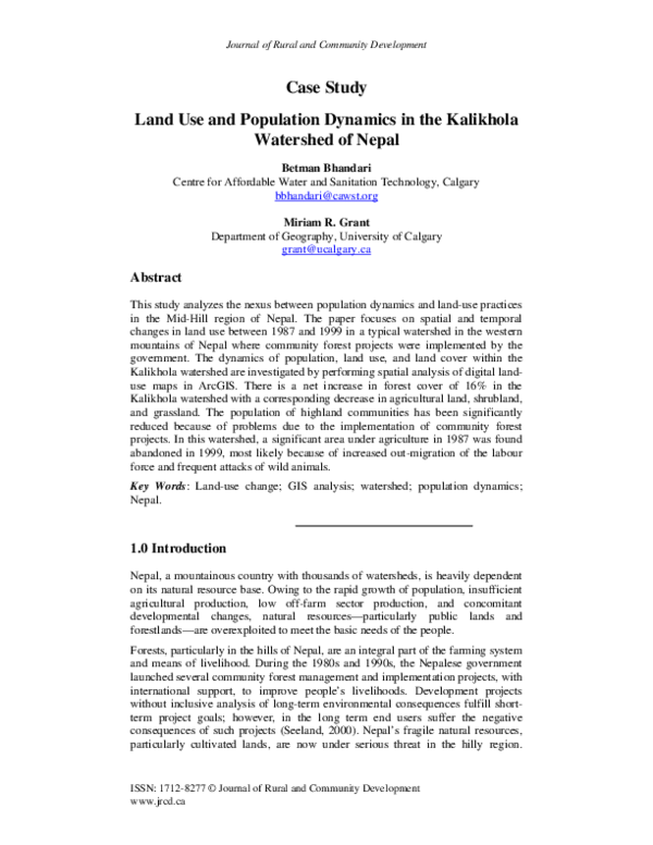 (PDF) Land use and population dynamics in the Kalikhola watershed of