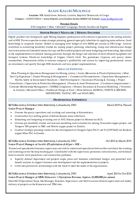 (PDF) Alain Kalubi M Resume