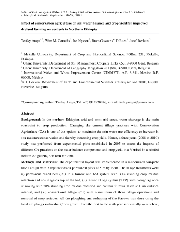 (PDF) Effect of conservation agriculture on soil water balance and crop ...