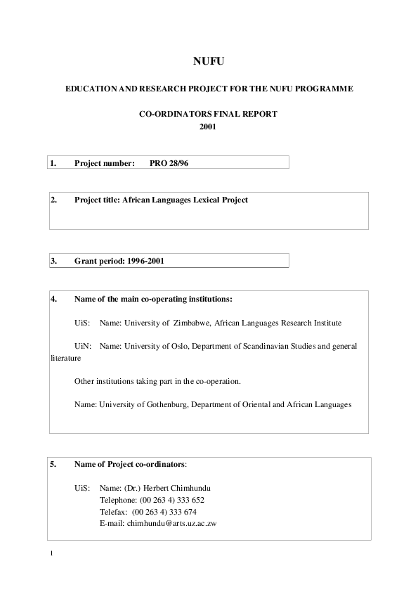 (PDF) Education and Research Project for the NUFU Programme: Co ...