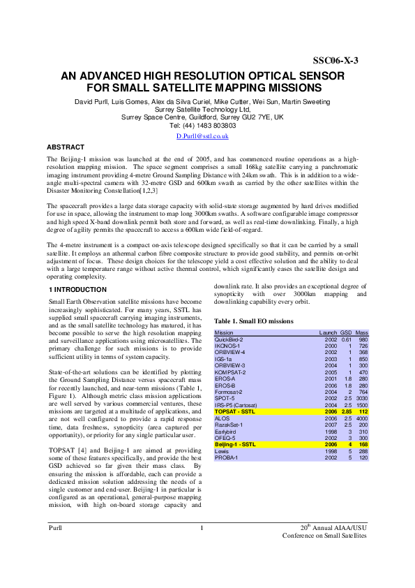 (PDF) An Advanced High Resolution Optical Sensor for Small Satellite ...