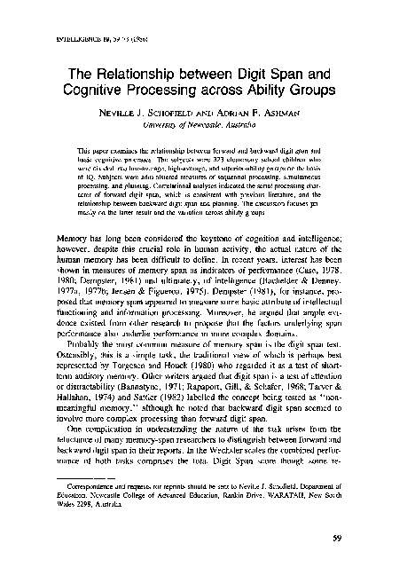 (PDF) The relationship between digit span and cognitive processing ...