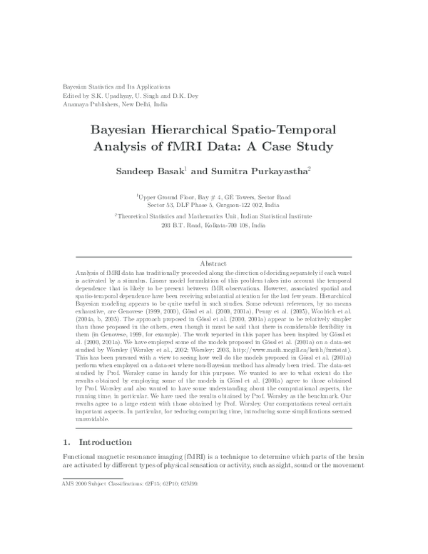 (PDF) Bayesian Hierarchical Spatio-Temporal Analysis of fMRI Data: A ...