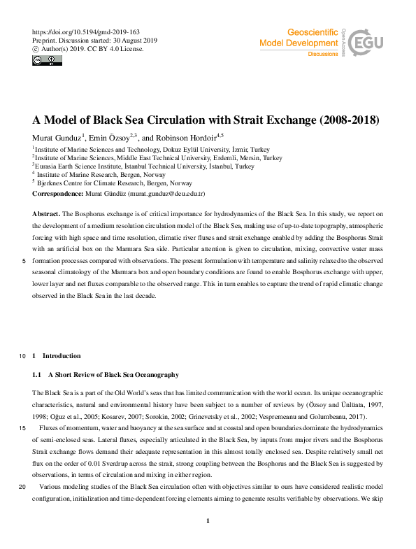 (PDF) A Model of Black Sea Circulation with Strait Exchange (20082018)