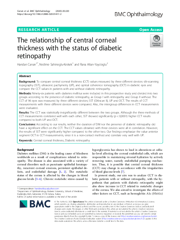 (PDF) The relationship of central corneal thickness with the status of ...