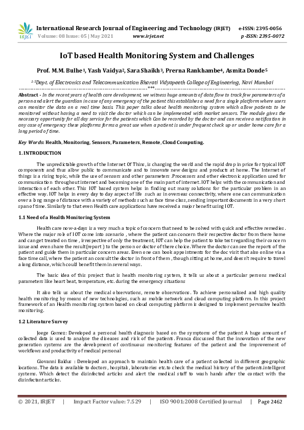 (PDF) IRJET- IoT based Health Monitoring System and Challenges