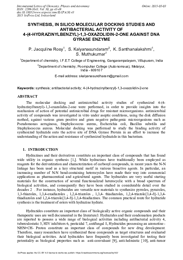 (PDF) Synthesis, in Silico Molecular Docking Studies and Antibacterial ...