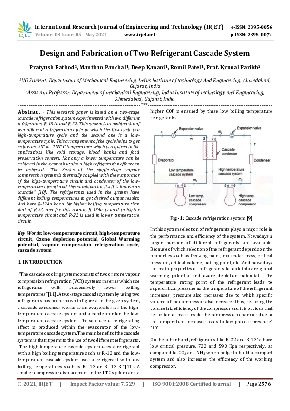 (PDF) Design and Fabrication of Two Refrigerant Cascade System