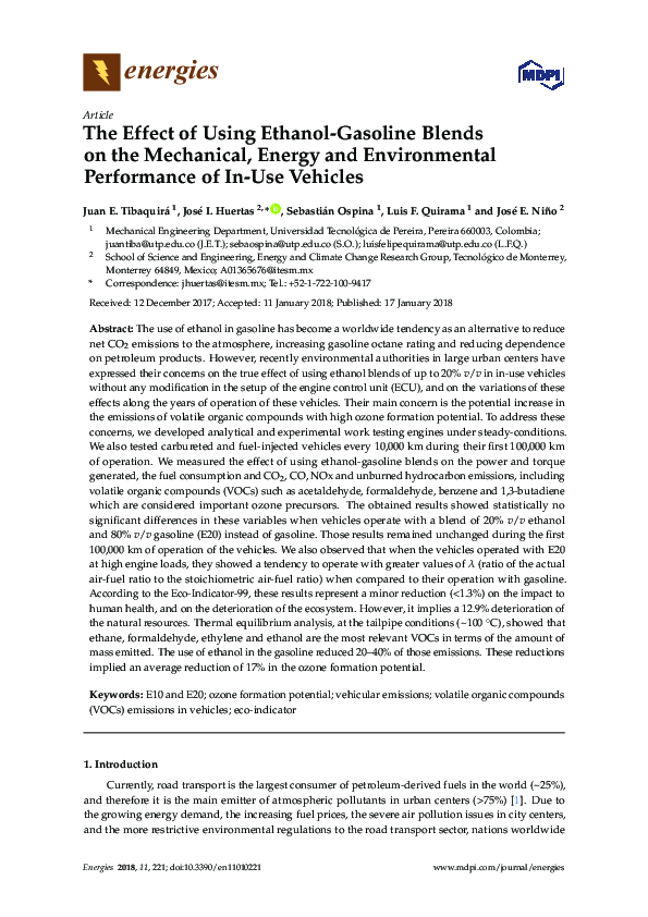(PDF) The Effect of Using Ethanol-Gasoline Blends on the Mechanical ...