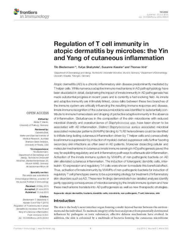 (PDF) Regulation of T Cell Immunity in Atopic Dermatitis by Microbes ...