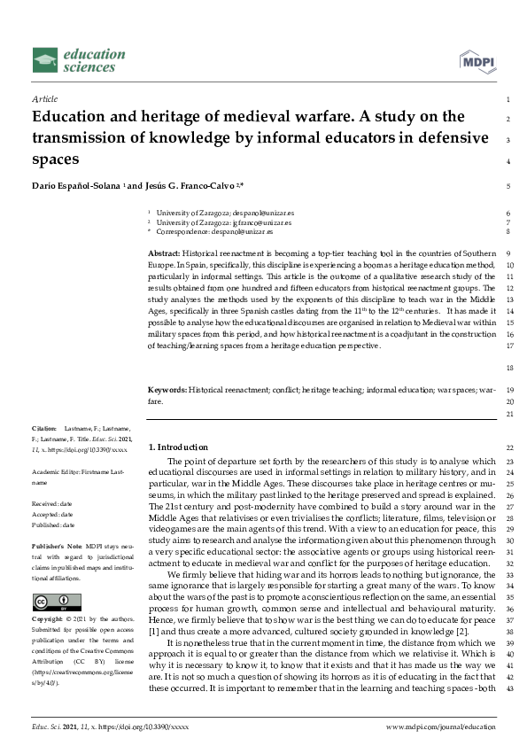 (PDF) Education and heritage of medieval warfare. A study on the ...