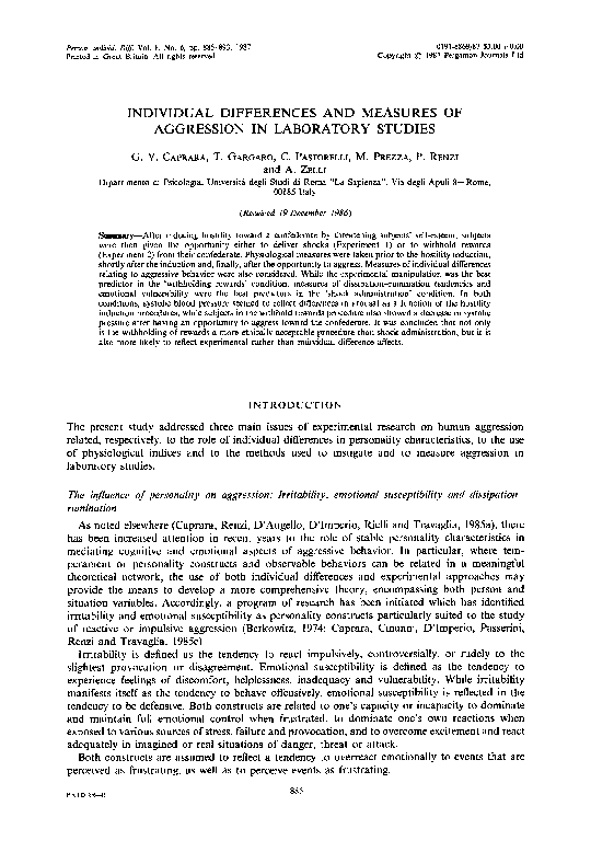 (PDF) Individual differences and measures of aggression in laboratory ...