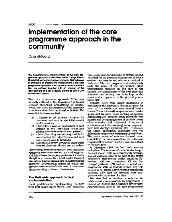 (PDF) Implementation of the care programme approach in the community