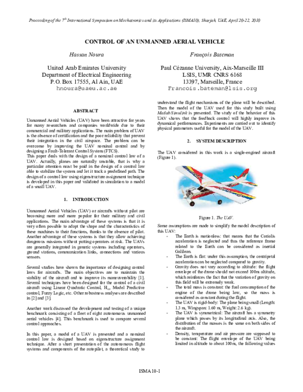 (PDF) Control of an Unmanned Aerial Vehicle