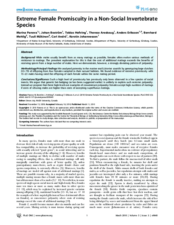 (PDF) Extreme Female Promiscuity in a Non-Social Invertebrate Species