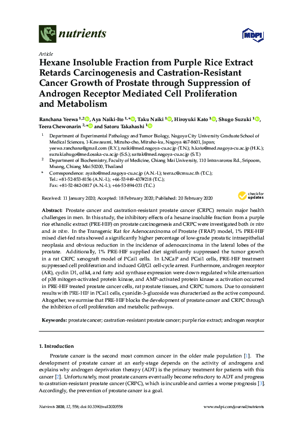 (PDF) Hexane Insoluble Fraction from Purple Rice Extract Retards ...