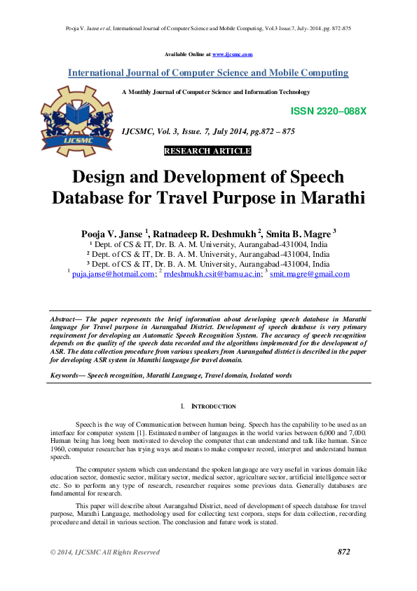 (PDF) Design and Development of Database and Automatic Speech ...
