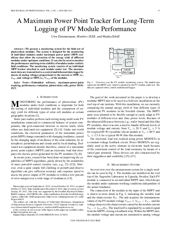 (PDF) A maximum power point tracker for long-term logging of PV module ...