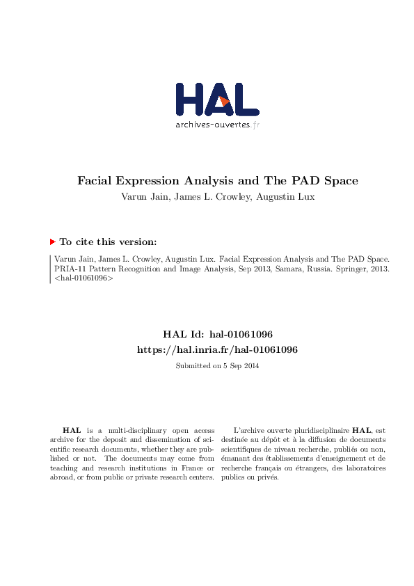 (PDF) Facial expression analysis and the affect space