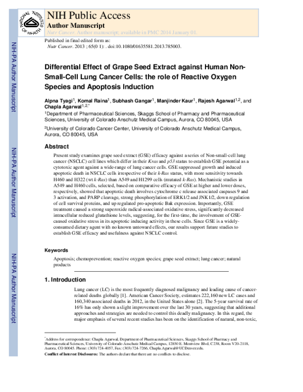 (PDF) Differential Effect of Grape Seed Extract against Human Non-small ...