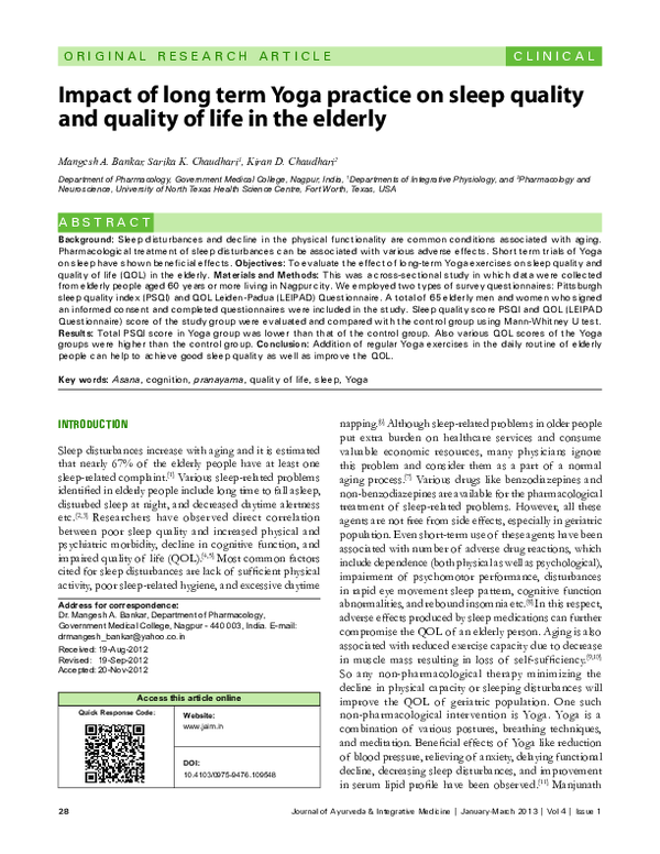 (PDF) Impact of long term Yoga practice on sleep quality and quality of ...