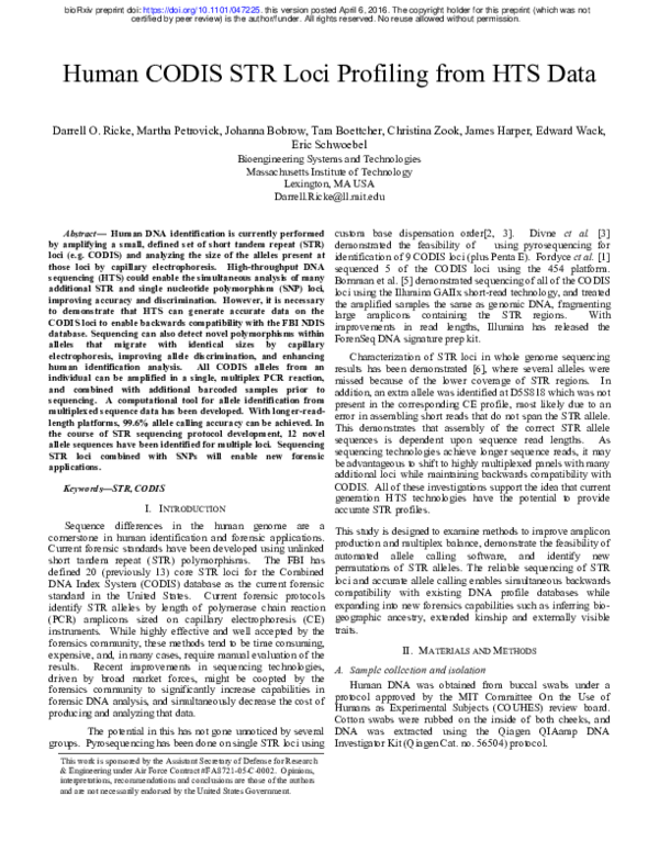 (PDF) Human CODIS STR Loci Profiling from HTS Data