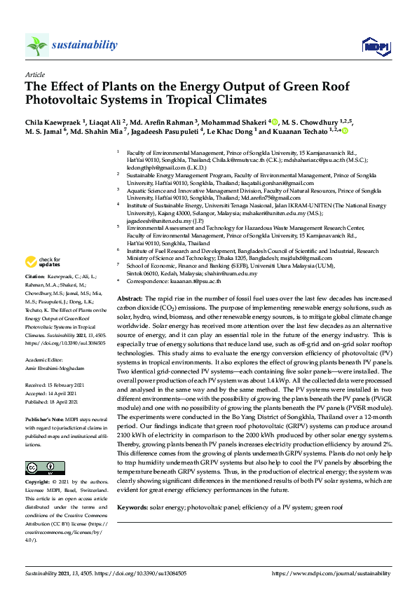 (PDF) The Effect of Plants on the Energy Output of Green Roof ...