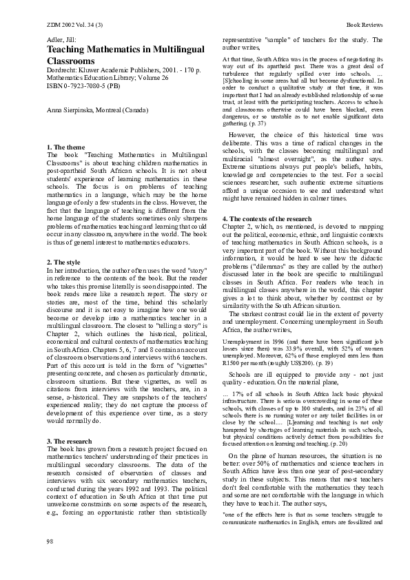 (PDF) Teaching Mathematics in Multilingual Classrooms