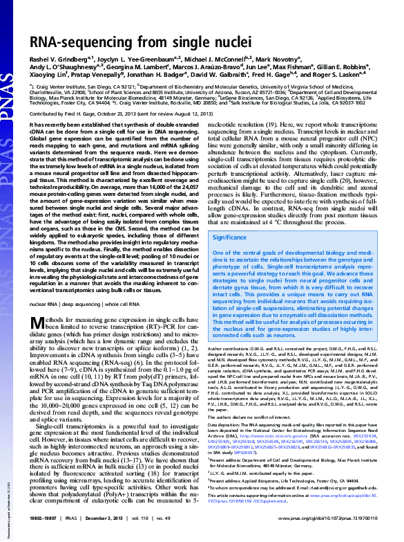 (PDF) RNA-sequencing from single nuclei