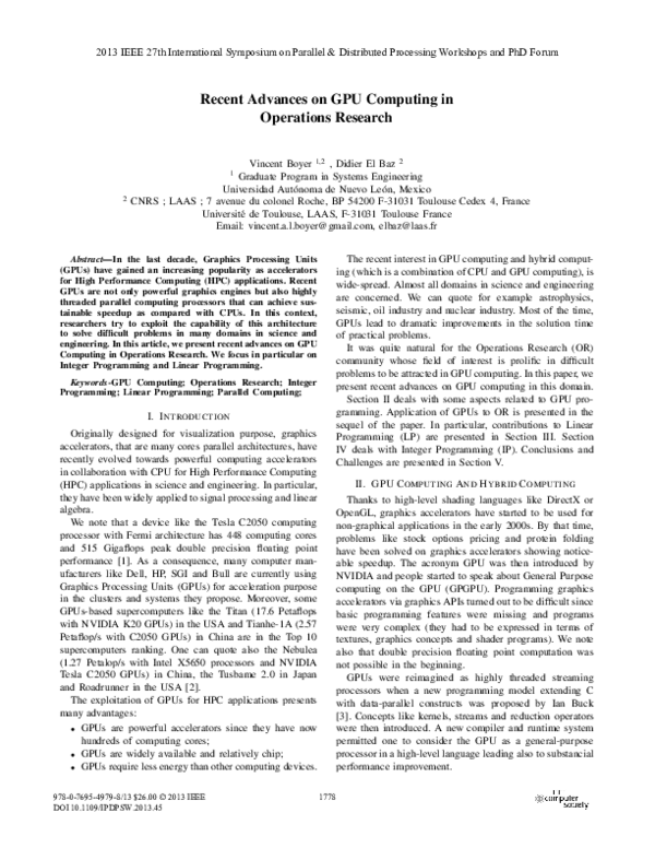 (PDF) Recent advances on GPU computing in Operations Research