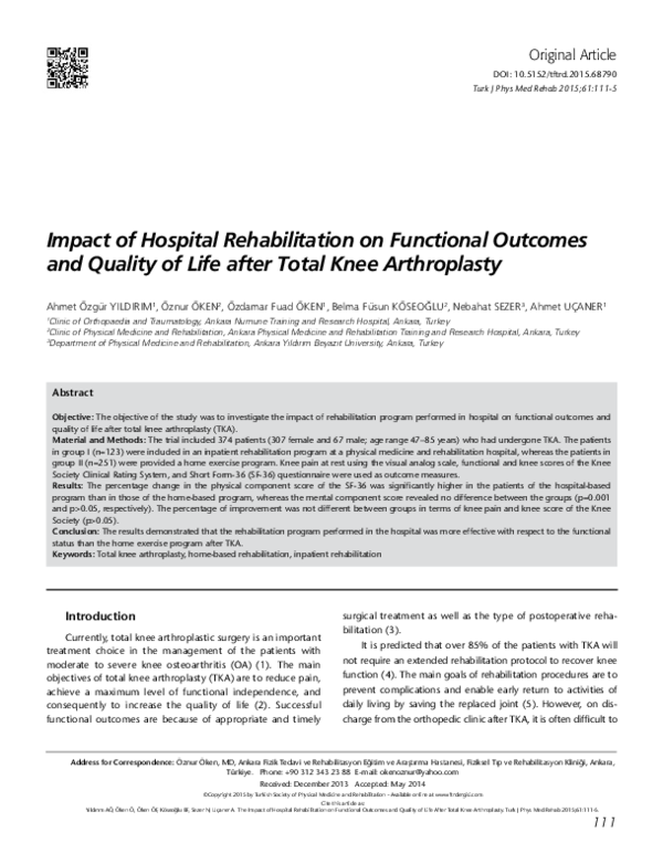 (PDF) The impact of hospital rehabilitation on functional outcomes and ...