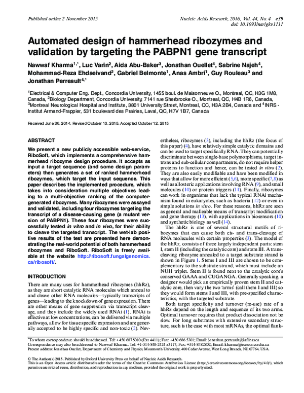 (PDF) Automated design of hammerhead ribozymes and validation by ...