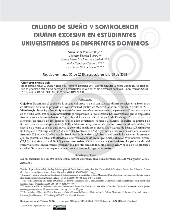 (PDF) Calidad de sueño y somnolencia en estudiantes universitarios de ...