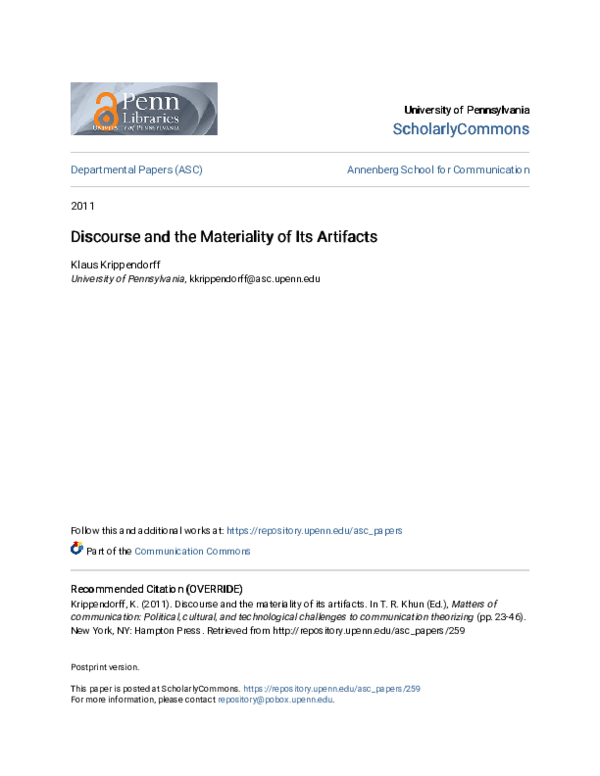 (PDF) Discourse and the Materiality of Its Artifacts