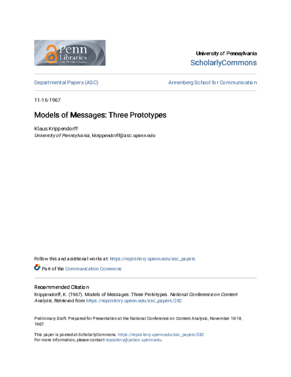 (PDF) Models of Messages: Three Prototypes