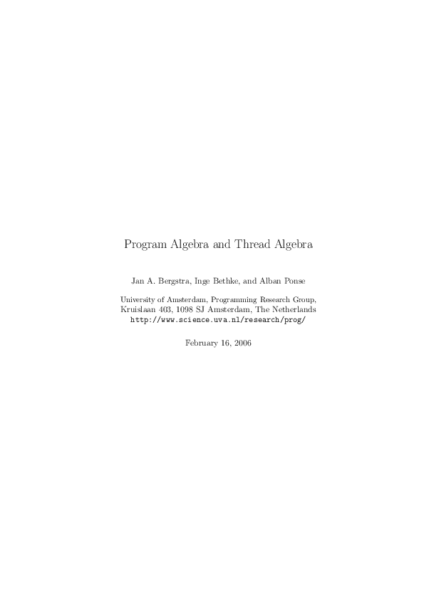(PDF) Program Algebra and Thread Algebra