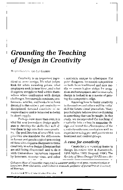 (PDF) Grounding the Teaching of Design in Creativity