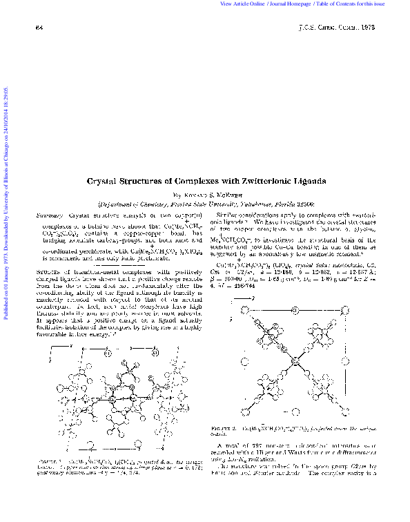 (PDF) Crystal structures of complexes with zwitterionic ligands