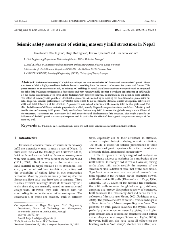 (PDF) Seismic safety assessment of existing masonry infill structures ...